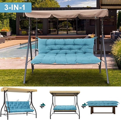 Outdoor Swing Cushions 3 Seater Waterproof, Replacement Bench Cushions for Outdoor Patio Furniture with Backrest, Porch Swing Cushion with Ties for Lawn and Garden (Sky Blue, 40x71in)