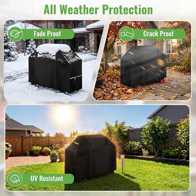Heavy Duty Waterproof Grill Cover 420D Oxford - Fits 60×24.5×44 Inch Large Grills, Windproof Buckles & Night Vision Handles