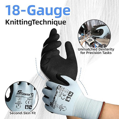 Schwer 6 Pairs Safety Work Gloves with Sandy Nitrile Coating, Extreme Fiber-Abrasion Resistance(Level 6-Certified) Heavy Duty Working Glove with Grip for Men Women, A2 Cut Glove, for Construction, L