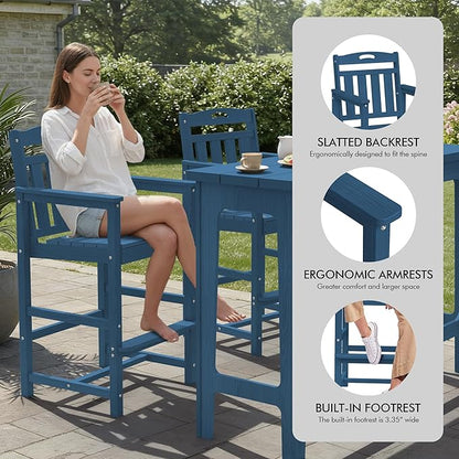 Ciokea Heavy-Duty Outdoor Bar Set, Rectangle High Top Table and 2 Oversized Adirondack Chairs Set, HDPE Modern Patio Bar Set for Outside Bistro Backyard Balcony Deck Outside, Navy Blue