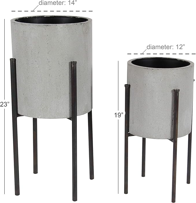 Deco 79 Metal Indoor Outdoor Planter Textured Exterior Large Planter Pot, Set of 2 Planters 19", 23"H, Light Gray