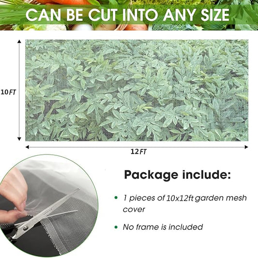 Unves 10x12ft Garden Netting, Bird Mesh Mosquito Netting, Row Covers Bird Net Barrier Screen Protect Fruits Crops, White Plant Cover Garden Mesh for Raised Beds Covers from Bugs Insect
