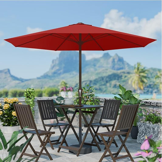 PatioKingdom 11FT Patio Umbrella,Outdoor Umbrella with Push Button Tilt and Crank,Market Table Umbrella with 8 Sturdy Fiberglass Ribs UV Protection(Red, 11FT)