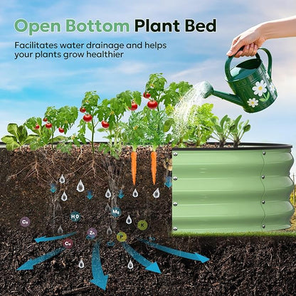 Raised Garden Bed 6×3×1 FT, Galvanized Raised Planter Box, Oval Vegetable Planting Container with Safety Edge Trim, Fruit Green for Backyard Fence Line Side Yard Family Gardening