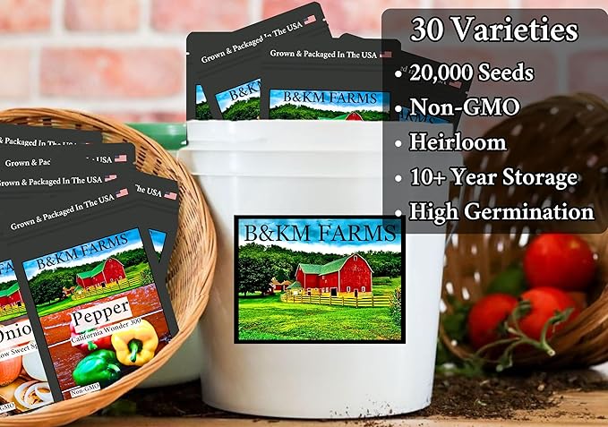 Beginner Survival Seed Vault: 20,000+ Heirloom & Non-GMO Seeds (30 Easy to Grow Varieties) by B&KM Farms