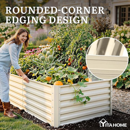 YITAHOME 6x3x2ft Large Raised Garden Bed Kit, Galvanized Metal Planter Box with Gloves, Support Rod, Outdoor Above Ground Planters for Plants, Vegetables, Flowers, Cream Yellow