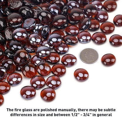 Skyflame 10-Pound Fire Glass Beads for Fire Pit Fireplace, 1/2-Inch Size Amber Reflective Decorative Blended Fireglass Drops for Landscaping