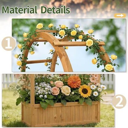 VINGLI Raised Garden Bed with Trellis & Hanging Roof, Wooden Garden Bed, Outdoor Planter Box for Yard, Garden, Balcony (Natural Wood Color, Arched)
