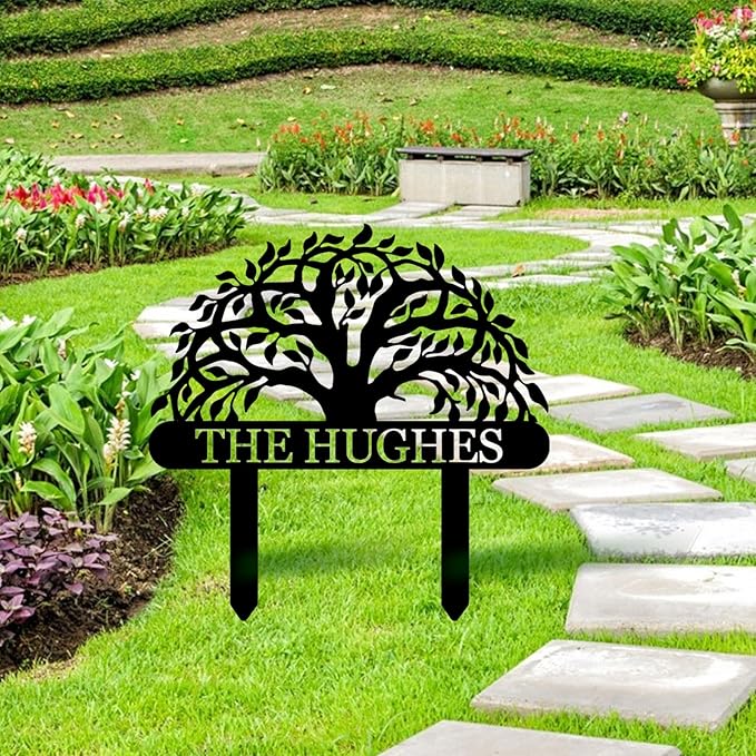 Personalized Custom Tree of Life Metal Family Name Sign - Outdoor Yard Decor, Garden Art Gift