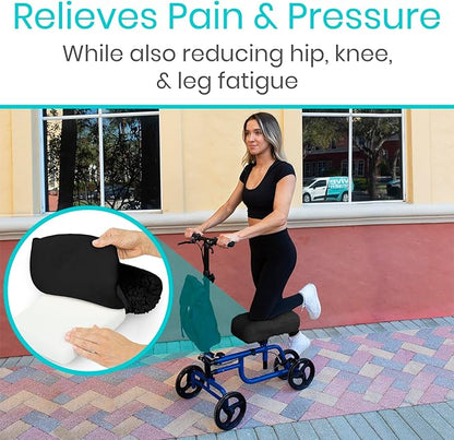 Vive Mobility Knee Scooter Pad Cover - Soft Plush Adult Sheepskin Memory Foam Cushion, Walker Accessory for Knee Roller, Padded Accessories Leg Cart Improves Comfort with Injury, Universal Fit (Black)