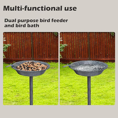 Outdoor Garden Bird Bath, 25.5 inch Height Bird Feeder, Metal Birdbath with Dragonfly for Garden Yard Patio Lawn Decoration, Gray