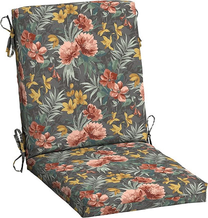 Arden Outdoor Patio Dining Chair Cushion, 20x44, Rain-Proof Seat Pad, Fade-Resistant Outdoor Cushion Phoebe Grey Floral