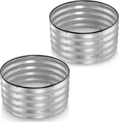 Round Galvanized Raised Garden Bed // 2×2×1 ft (2-Pack) Galvanized Raised Garden Beds Outdoor for Gardening, Vegetables, Flowers // Patented Tool-Free Design Round Planter (Silver)