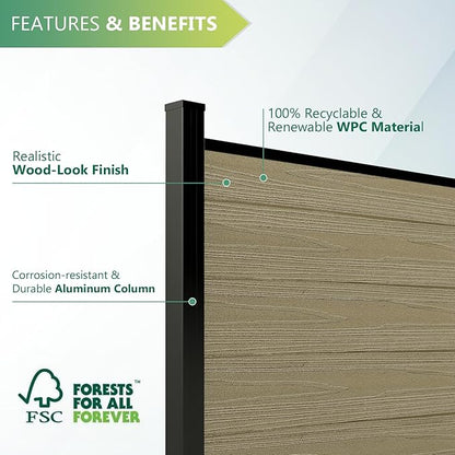 Mondaria Privacy Fence for Outside, 6Ft(W) Outdoor Privacy Panels with 7.6Ft In-ground Post, Wood Plastic Composite Fencing for Patio, Backyard, Garden and Swimming Pool (Ancient Wood with 1 Post)