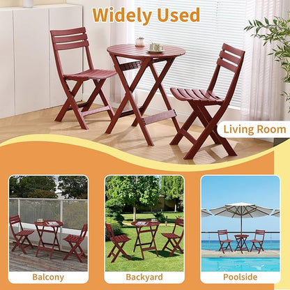 Patio Bistro Set, 3 Piece Plastic Folding Bistro Set, Portable Outdoor Patio Table and Chairs Set, Foldable Patio Furniture Set for Balcony, Porch, Backyard, Garden,Poolside (Red)