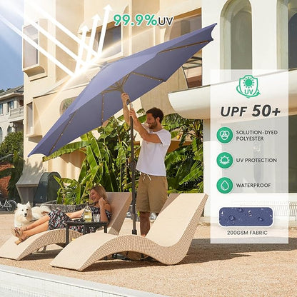 JEAREY 9FT Outdoor Patio Umbrella with Solar Lights, LED Lighted Pool Umbrella with Tilt and Crank, Outdoor Table Umbrellas for Deck, Yard & Market (Dark Blue)
