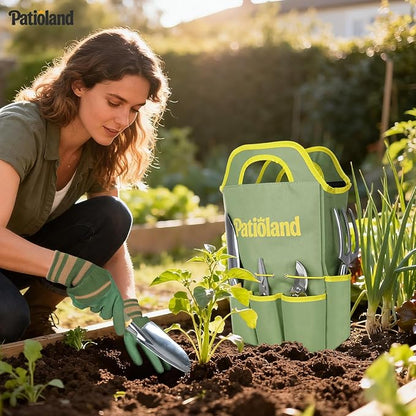 10-Piece Garden Tool Set, Green Gardening Hand Tools Kit with Non-Slip Handles, Heavy Duty Rust-Proof Aluminum Tools, Organizer Tote Bag & Gardening Gloves, Ideal Gardening Gifts for Men and Women