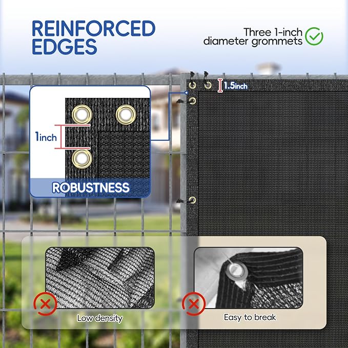4'x48' Privacy Fence Screen Net Fencing 90% Privacy Blockage Windscreen Fence Cover with Copper Grommet for Patio Backyard Garden Swimming Pool, Zip Ties Included, Black