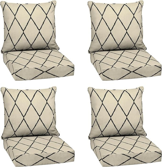 Arden Outdoor Deep Seat Cushion Set (4-Pack), 24 in x 24 in, Weather-Proof, Rain-Proof, Fade Resistant Patio Cushion for Chair, Sofa, and Couch Tan Diamond Trellis