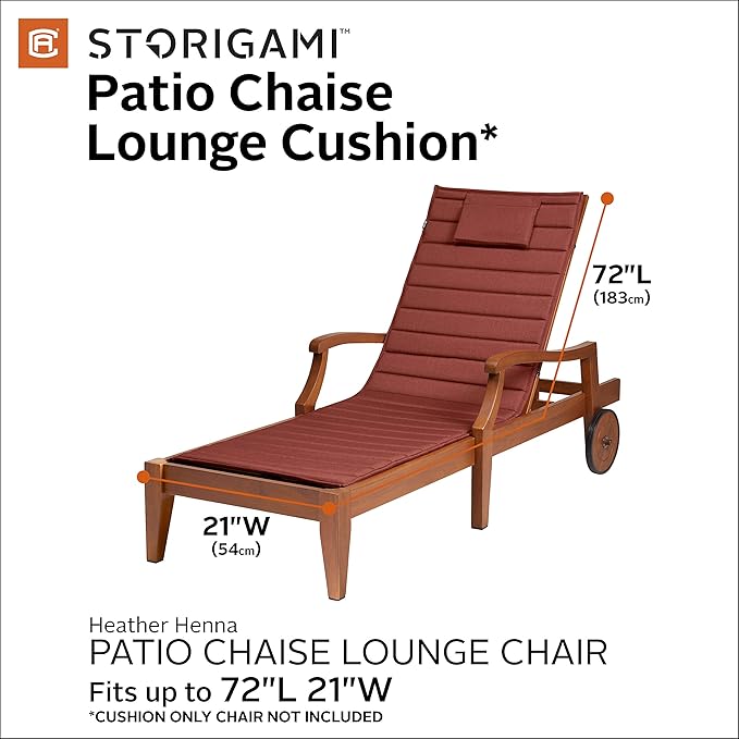 Classic Accessories Storigami Water-Resistant 72 x 21 Inch Chaise Lounge Cushion, Heather Henna, Patio Cushion