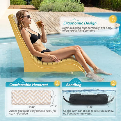 LUE BONA HDPS Pool Chairs Set of 2, Fade-Resistant Use in Pools Up to 10-Inches Deep Pools Lounge Chair for Sun Shelf, Chaise Lounger with Headrest for Outside Pool Deck