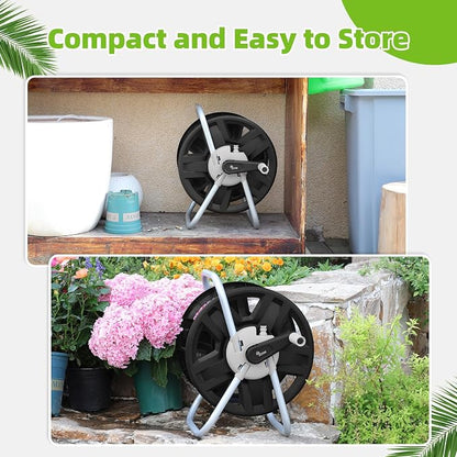 Water Hose Reel Cart, Holds 60-80 Ft of 5/8 Inch Hose, Black Wall Mounted Garden Hose Cart, Portable Hose Reel for Convenient Storage and Watering