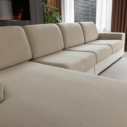 OHSIO Sectional Couch Covers, Wear Resistant Stretch Sofa Covers Washable Soft Couch Cushion Covers Anti Slip Furniture Protector Sofa Slipcovers for Pets(4 Pieces 3 Seaters+1 Chaise, Light Brown)