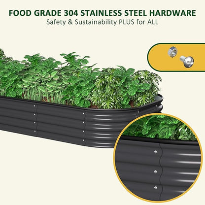 MUPATER 6x3x1FT Metal Raised Garden Beds Outdoor, Modular Galvanized Steel Planter Box for Vegetables, 11.2'' H Garden Bed Kit Oval for Herbs and Flowers, Garden, Gray