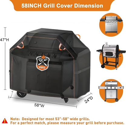 Grill Cover, Universal 58" BBQ Grill Cover for Outdoor Grill, Waterproof, Weather Resistant, Fade Resistant Gas Grill Cover with Adjustable Double Straps for Weber, Char-broil, Nexgrill, etc