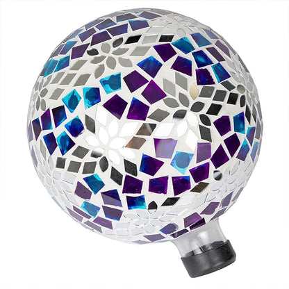 Alpine Corporation HMD218 Mosaic Gazing Globe with Mirrored Floral Pattern Decoration for Garden, Patio, and Lawn, 12" H