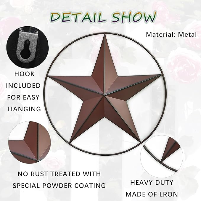 JoyEvy 24.5" Red Large Barn Star Wall Decor-Americana Exterior House Decor-Metal Star for Outside Texas Stars Art Rustic Vintage Western Country Home Farmhouse Wall Decoration