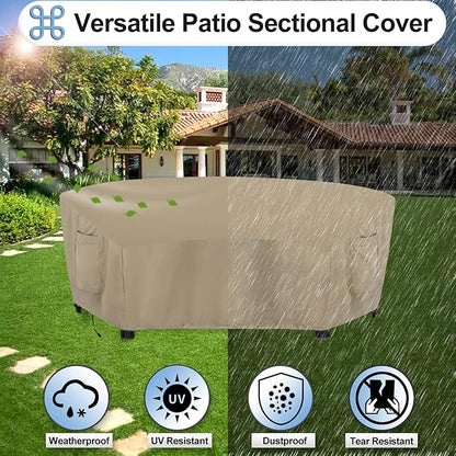 OutdoorLines Waterproof Curved Outdoor Sectional Cover - UV Resistant Windproof Patio Sectional Sofa Covers for Deck, Lawn and Backyard, Heavy Duty Furniture Covers (90Lx34Dx32Hx46FL, Camel)