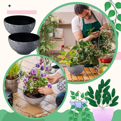 2 Pcs 13.8 Inch Lotus Bowl Planter Large Water Lily Pots Succulent Hydroponic Bowl Pot Flower Planting Pot for Outdoor Indoor Plant Mini Fish Pond No Drainage Hole(Gray)