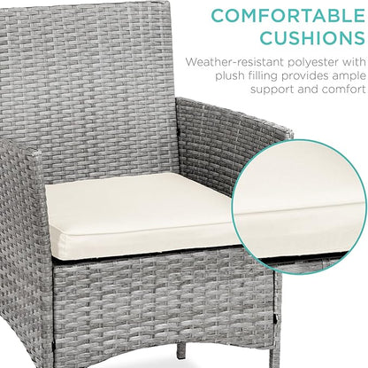 Best Choice Products 3-Piece Outdoor Wicker Conversation Bistro Set, Space Saving Patio Furniture for Garden w/Side Table - Gray/Cream