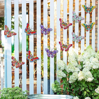 YOADEHOA 6Pcs Metal Butterfly Wall Decor, 3D Colorful Outdoor Fence Wall Art Decor, Hanging Wall Art Decoration for Garden Yard Living Room Bedroom Patio Balcon(Butterfly A)