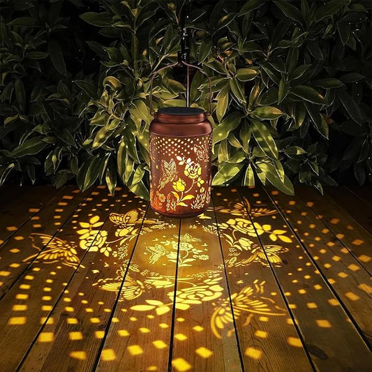 2 Pack Solar Lanterns Outdoor Waterproof, Butterfly Rose Garden Decor Birthday Gifts for Women Mom Grandma Hanging Solar Lights Metal Solar Decoration Outside for Yard, Patio, Lawn