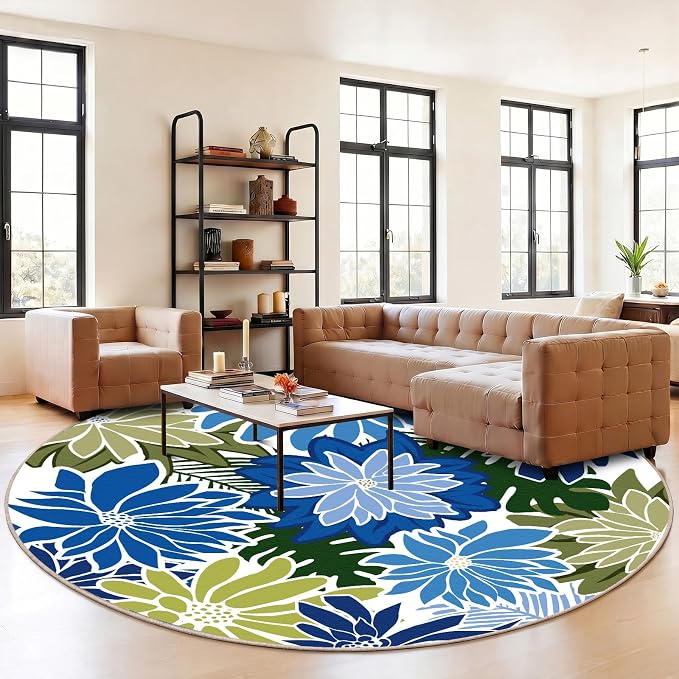 ZonLi Colorful Outdoor Rug 6x6Ft Waterproof Multicolored Indoor Area Rug Washable Outdoor Patio Rugs Tropical Floral Non Slip Outdoor Carpet for Living Room, Pool,Backyard,Deck,Camping