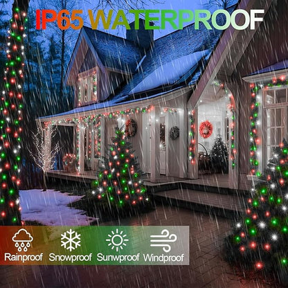 4 Pack 180FT Solar Christmas Lights Outdoor Waterproof, Super Bright 320 LED Solar String Lights with 8 Lighting Modes, Green Wire Solar Twinkle Tree Lights for Outside Xmas Party(Red White and Green)