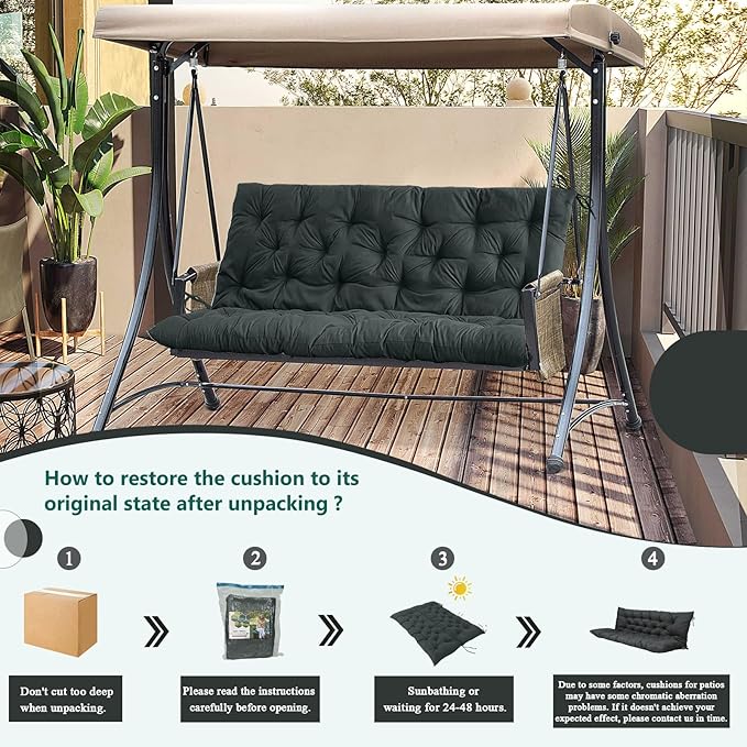 2/3 Seater Swing Replacement Cushion, Waterproof Porch Swing Cushions with Backrest, Thickened Bench Cushions for Outdoor Furniture, for Outdoor Patio Swing (Dark Grey, 71 * 40in)