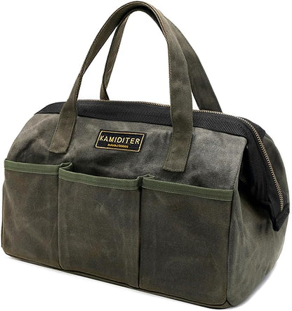 13-inch Tool Bag, Heavy Duty Wide Mouth Water-Resistant Tool Bag, Tool Tote with Handle for Tools, Wrenches, Screwdrivers (13 X 7 X 9 inch) | ArmyGreen