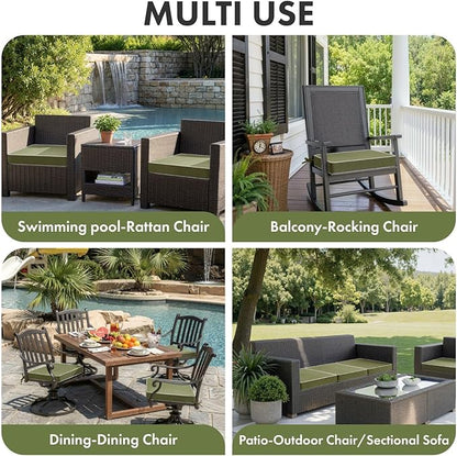 MIULEE Green Outdoor Chair Cushions Set of 2, 19x19x3 Inch Waterproof Patio Seat Cushions for Outdoor Furniture Couch Sofa, 3 Year Color Fastness High Density Foam with Adjustable Ties