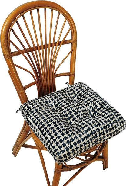 2-Pack Outdoor/Indoor Wicker Patio Seat Cushion Pad with Ties - Dining Chair Cushion, 17" x 17" (Blue Houndstooth)