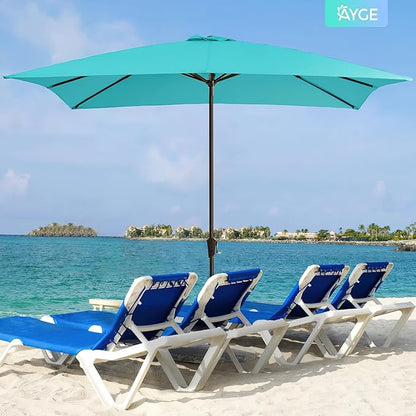 Ayge 8x10FT Large Rectangular Patio Umbrella Outdoor Table Umbrella w/Crank Rectangle Market Umbrella UV Protection for Garden, Deck,Lawn,Yard & Pool,Turquoise