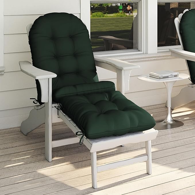 Adirondack Chair Cushion with Ottoman, Folding Adjustable Adirondack Seat Cushions, Waterproof Adirondack Patio Chair Pads for Garden, Deck, or Poolside, Large-Dark Green-1