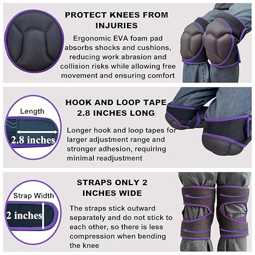 Knee Pads for Women Cleaning House Floors, Adult Knee Pads for Kneeling Housework Men, Soft Gardening Kneepads for Scrubbing Floors Carpet Installation, Adjustable Knee Cushions for Work, Purple M (1 Pair)