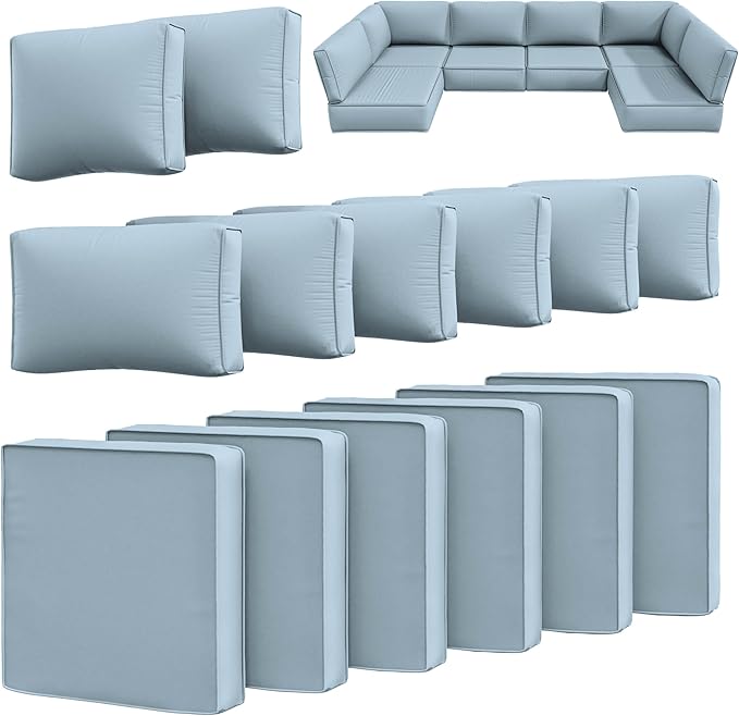 14 Pcs Outdoor Cushion Slipcovers Outdoor Patio Cushion Covers Replacement Waterproof with Zipper for Outdoor Furniture, Patio Sofa Couch 3 Sizes, Covers Only