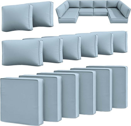 14 Pcs Outdoor Cushion Slipcovers Outdoor Patio Cushion Covers Replacement Waterproof with Zipper for Outdoor Furniture, Patio Sofa Couch 3 Sizes, Covers Only