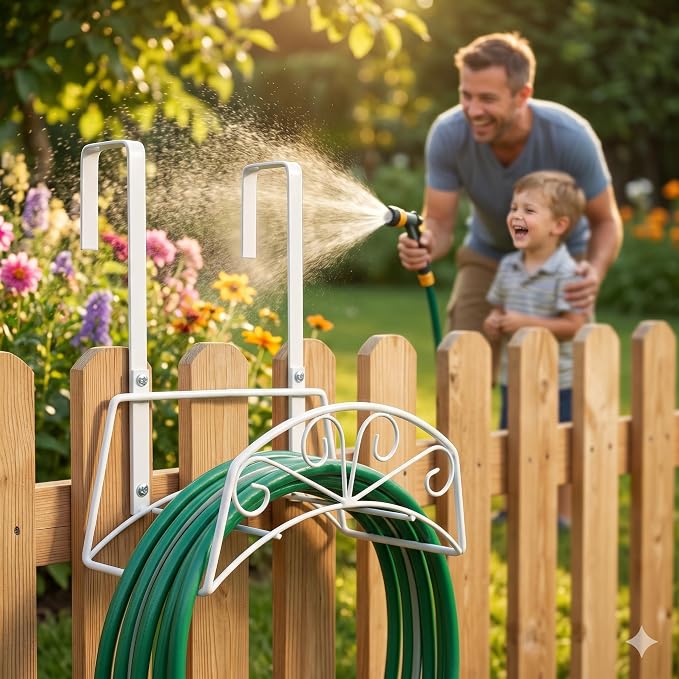 Garden Hose Holder for Outside Yard Hang Over The Door and Fence, Holds Up to 150Ft (2PCS White)