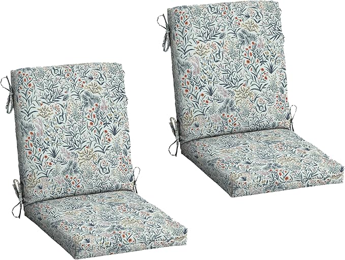Arden 2-Pack Outdoor Patio Dining Chair Cushion, 20x44, Rain-Proof Seat Pad, Fade-Resistant Outdoor Cushion Pistachio Botanical