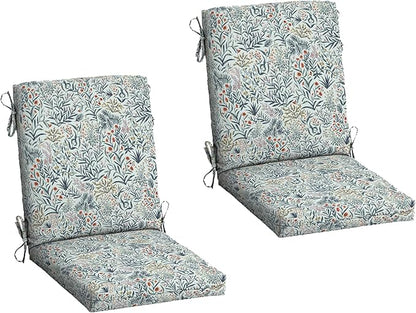 Arden 2-Pack Outdoor Patio Dining Chair Cushion, 20x44, Rain-Proof Seat Pad, Fade-Resistant Outdoor Cushion Pistachio Botanical